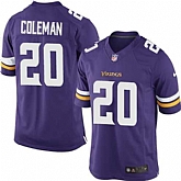 Nike Men & Women & Youth Vikings #20 Coleman Purple Team Color Game Jersey,baseball caps,new era cap wholesale,wholesale hats